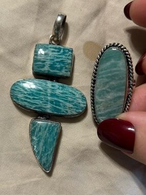Amazonite Blue-Green Pendant Necklace and Ring - Women Jewelry